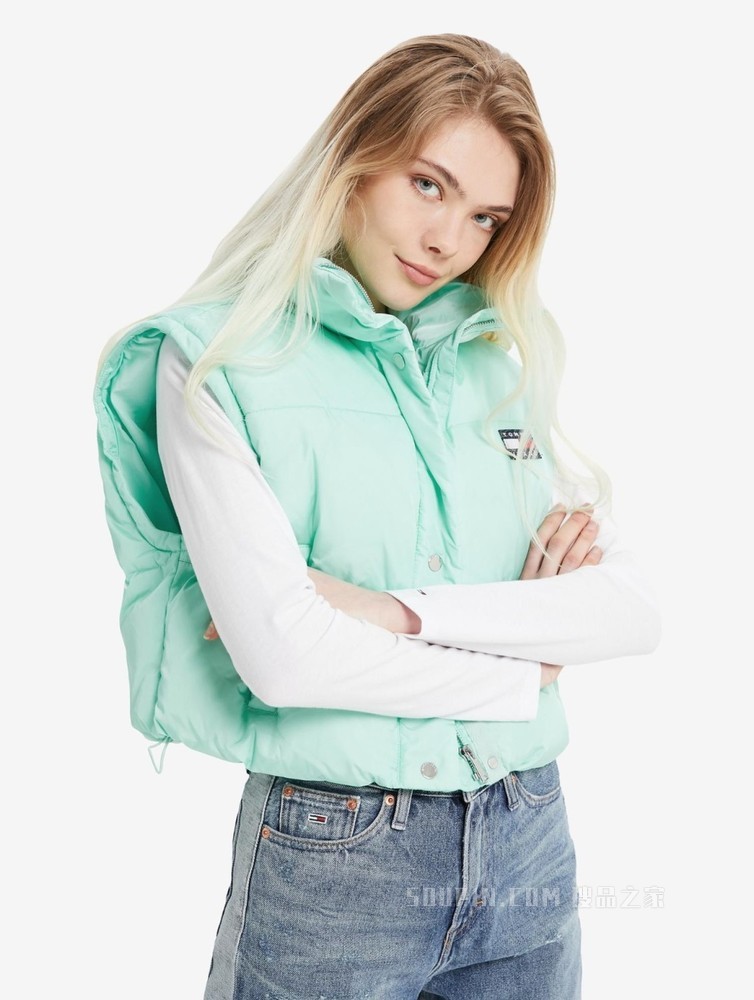 Tommy 22新款春季女装立领短款可拆卸袖铺棉背心夹克外套11840