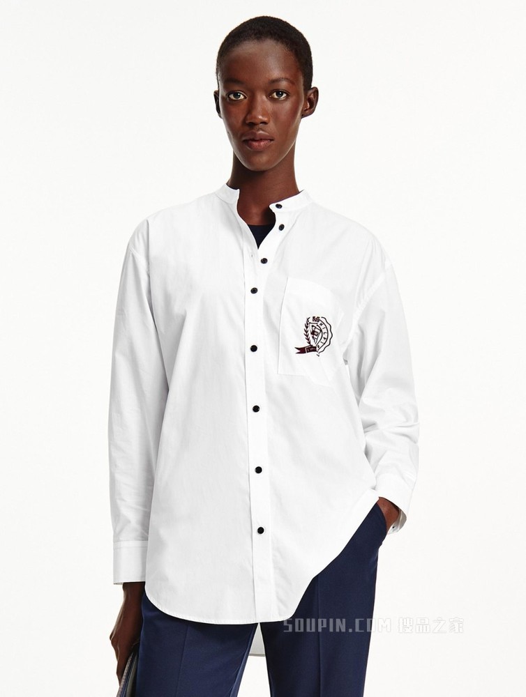 Tommy 22新款春夏女装休闲男友版纯棉徽章刺绣宽松衬衫WW0WW33070