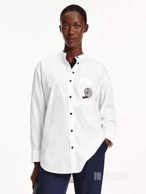 Tommy 22新款春夏女装休闲男友版纯棉徽章刺绣宽松衬衫WW0WW33070