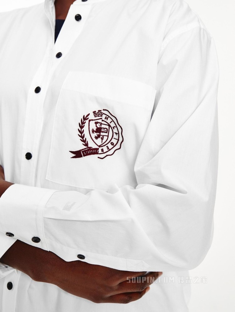 Tommy 22新款春夏女装休闲男友版纯棉徽章刺绣宽松衬衫WW0WW33070