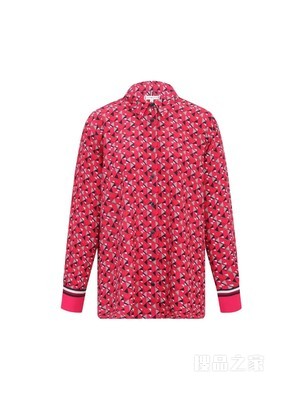 Tommy 22新款春夏女装时尚几何印花金属标斜纹宽松长袖衬衫34607