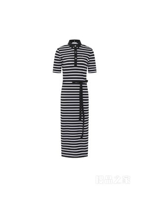 Tommy 春夏女装休闲通勤条纹系带收腰翻领针织连衣裙WW0WW30370