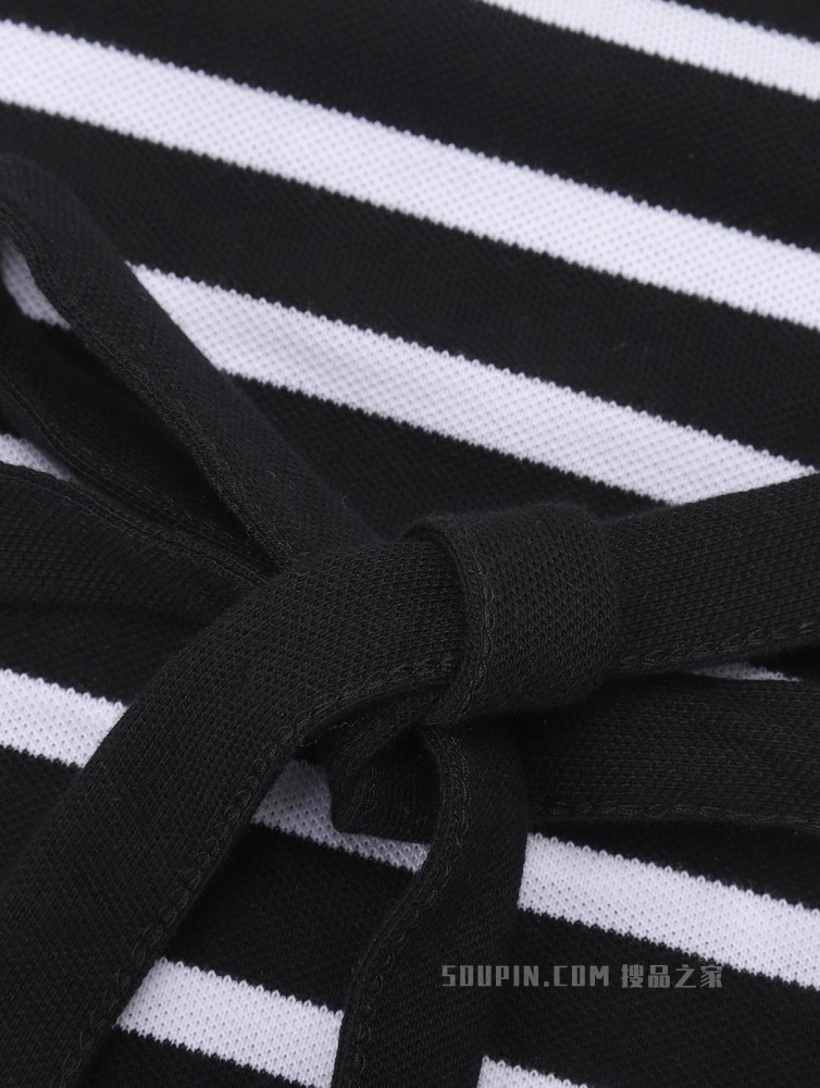 Tommy 春夏女装休闲通勤条纹系带收腰翻领针织连衣裙WW0WW30370