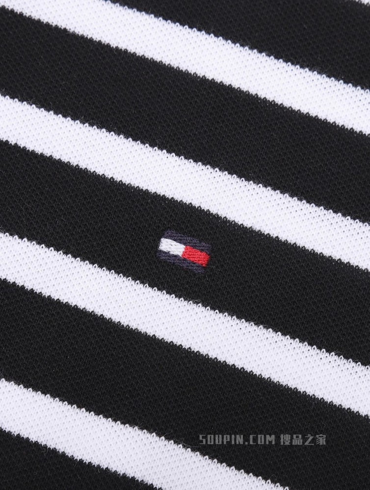 Tommy 春夏女装休闲通勤条纹系带收腰翻领针织连衣裙WW0WW30370