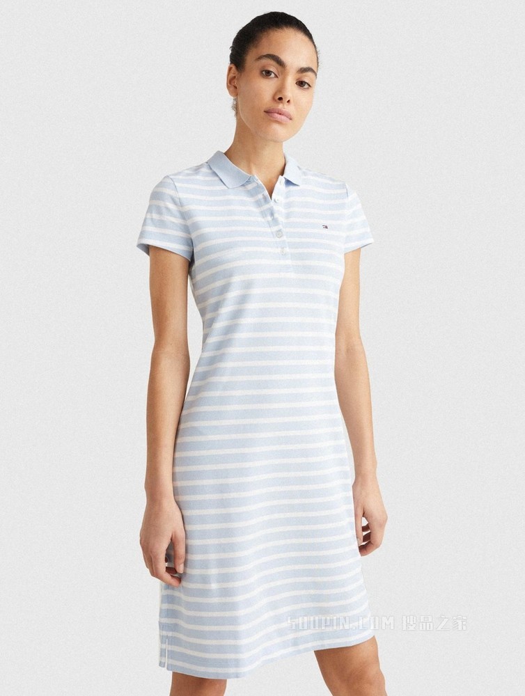 Tommy 春夏女装休闲绣标条纹弹力修身显瘦POLO领连衣裙WW0WW27856
