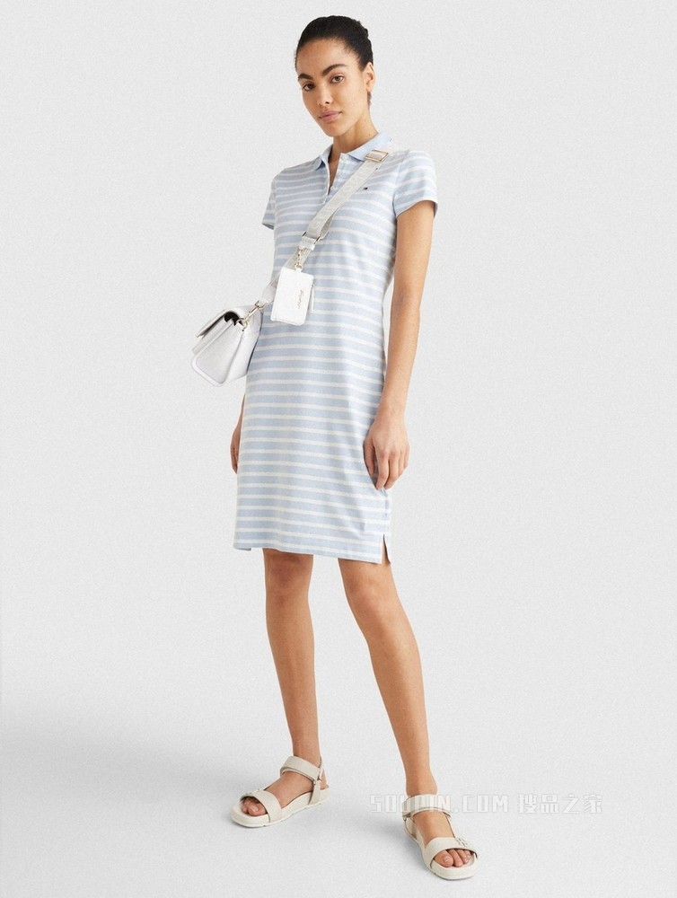 Tommy 春夏女装休闲绣标条纹弹力修身显瘦POLO领连衣裙WW0WW27856