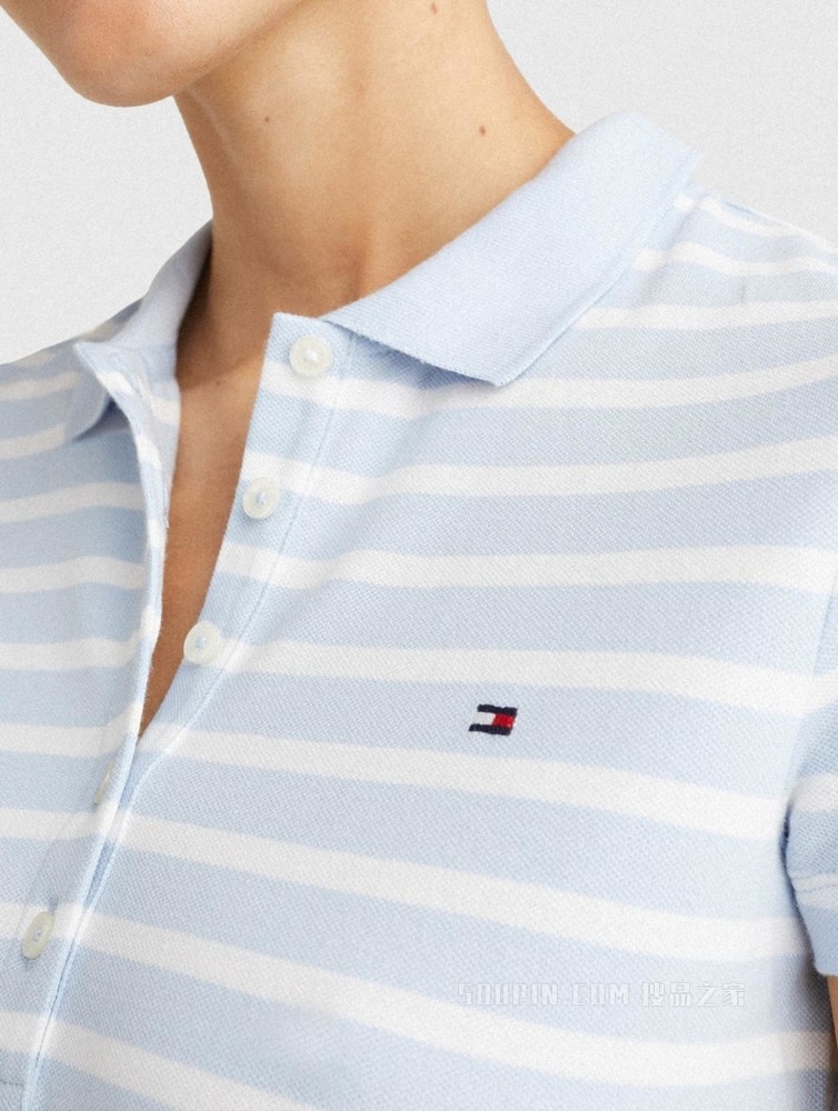 Tommy 春夏女装休闲绣标条纹弹力修身显瘦POLO领连衣裙WW0WW27856