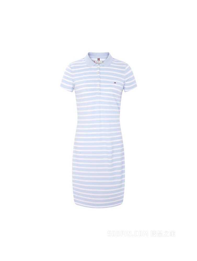 Tommy 春夏女装休闲绣标条纹弹力修身显瘦POLO领连衣裙WW0WW27856