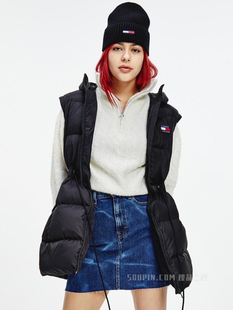 Tommy 22新款春季女装灰鸭绒刺绣可脱卸袖收腰中长款羽绒服11843