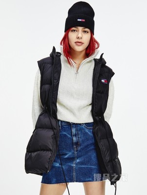 Tommy 22新款春季女装灰鸭绒刺绣可脱卸袖收腰中长款羽绒服11843