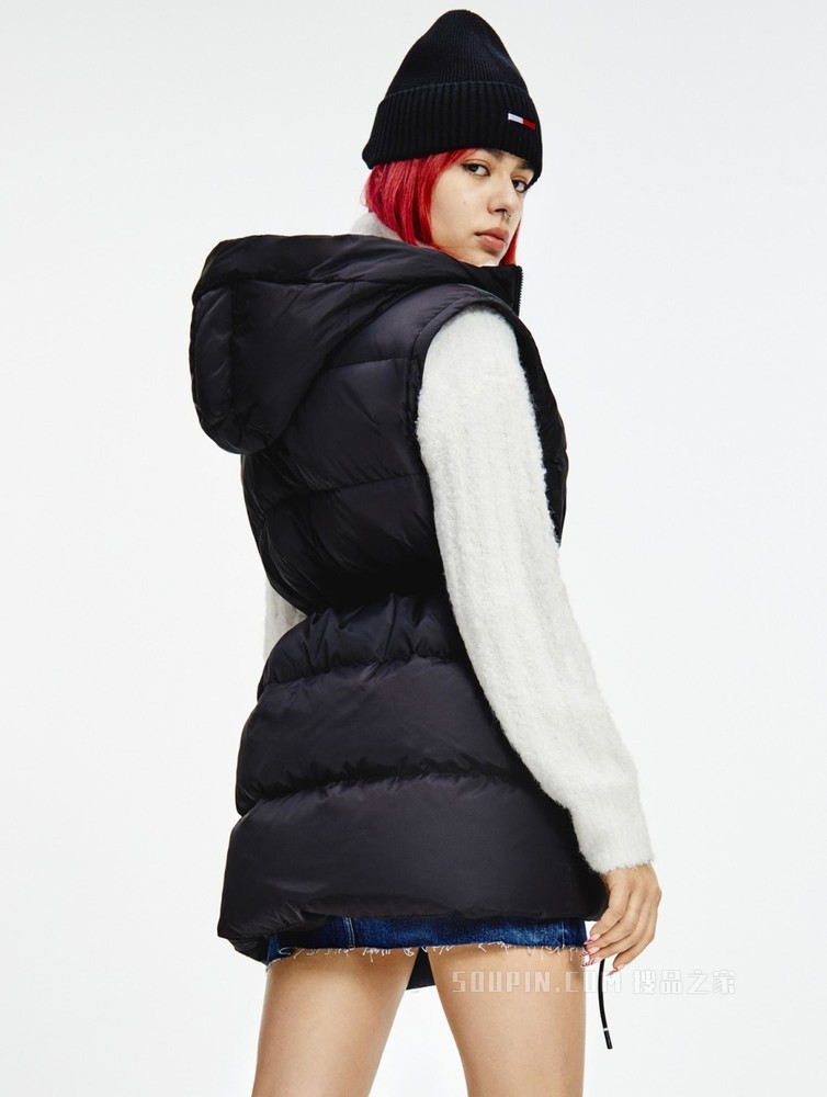 Tommy 22新款春季女装灰鸭绒刺绣可脱卸袖收腰中长款羽绒服11843