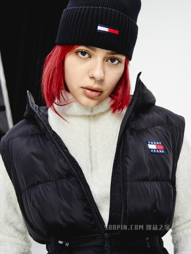 Tommy 22新款春季女装灰鸭绒刺绣可脱卸袖收腰中长款羽绒服11843