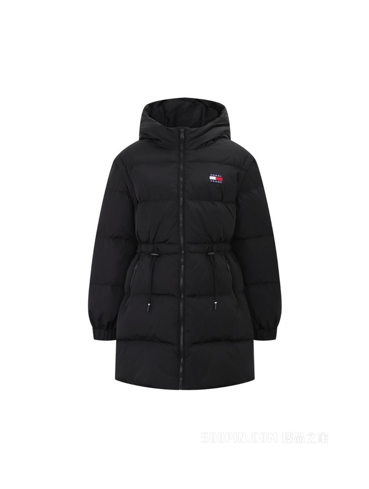 Tommy 22新款春季女装灰鸭绒刺绣可脱卸袖收腰中长款羽绒服11843