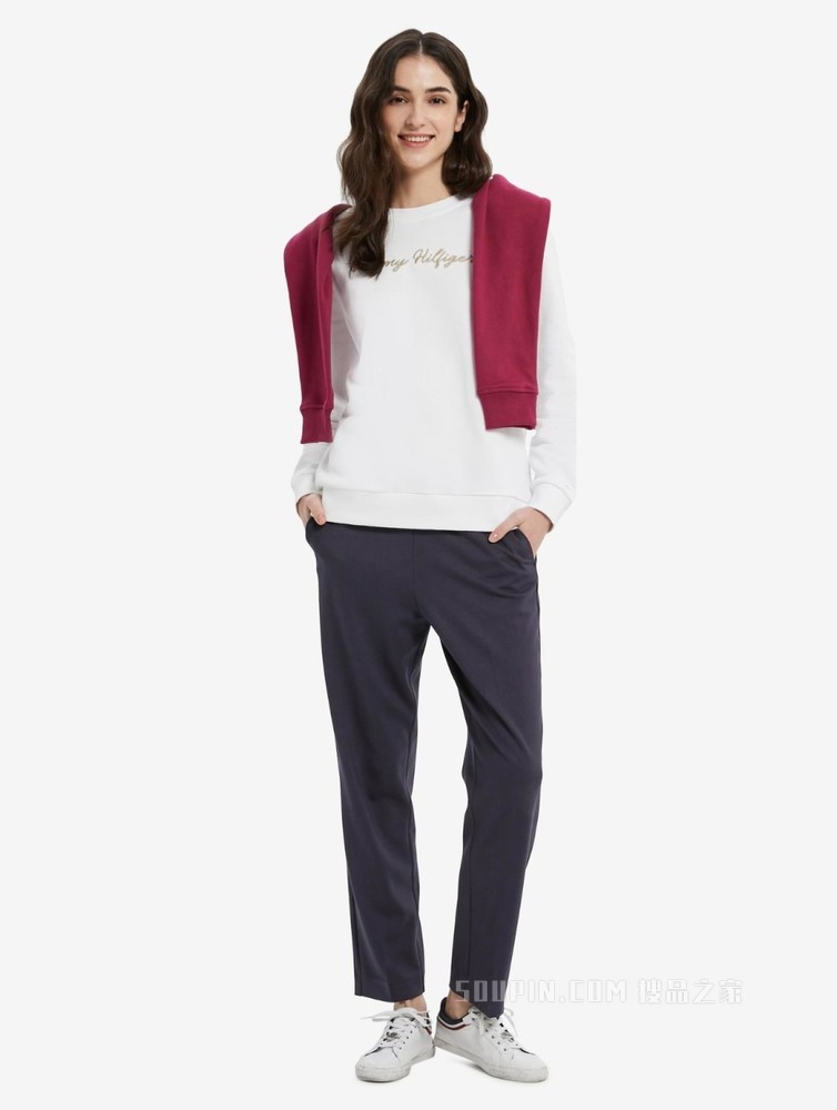 Tommy 22新款春季女装百搭金属LOGO标抽绳腰宽松休闲卫裤33013