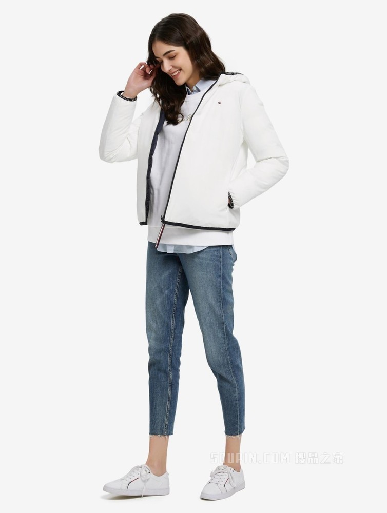 Tommy 22新款春季女装两面穿小绣标连帽铺棉夹克外套WW0WW33108