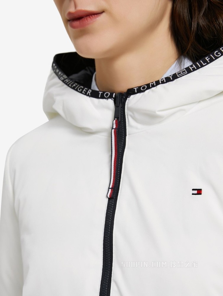 Tommy 22新款春季女装两面穿小绣标连帽铺棉夹克外套WW0WW33108