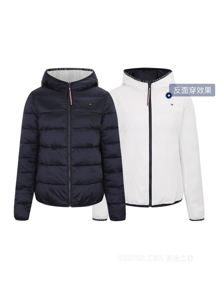 Tommy 22新款春季女装两面穿小绣标连帽铺棉夹克外套WW0WW33108