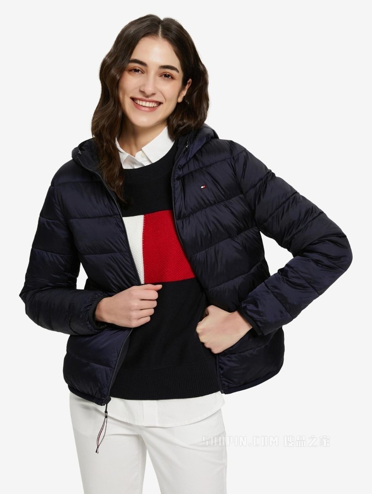 Tommy 22新款春季女装两面穿小绣标连帽铺棉夹克外套WW0WW33108