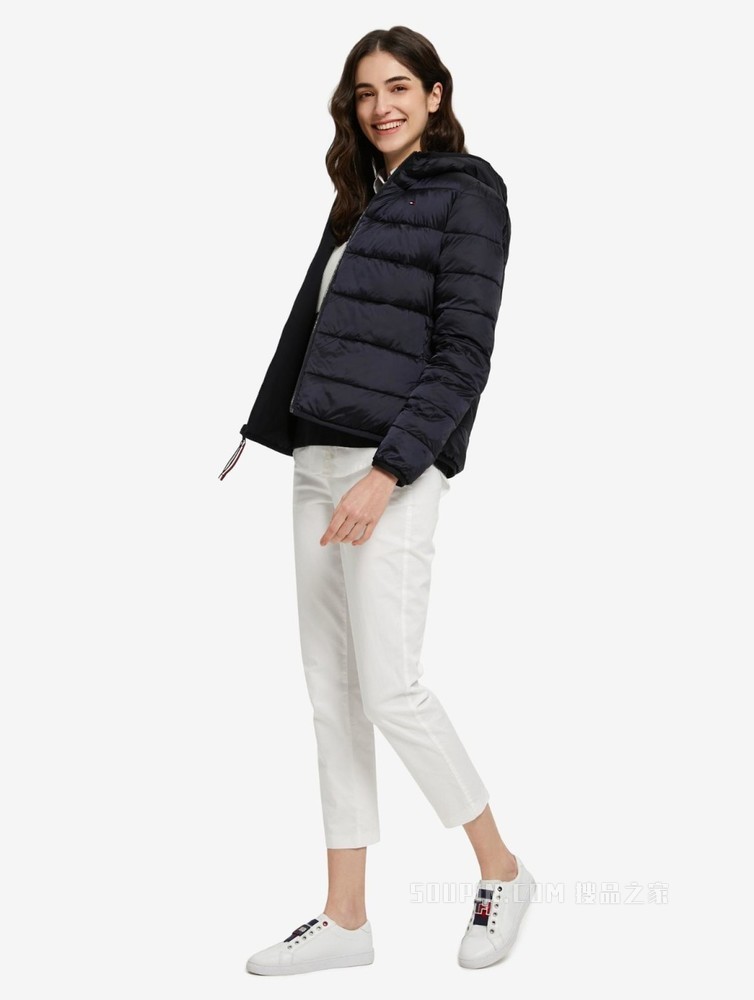 Tommy 22新款春季女装两面穿小绣标连帽铺棉夹克外套WW0WW33108