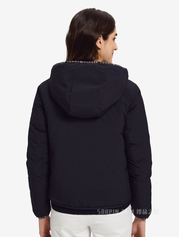 Tommy 22新款春季女装两面穿小绣标连帽铺棉夹克外套WW0WW33108