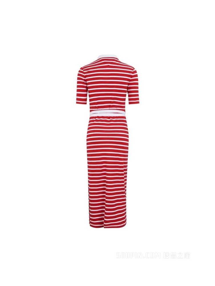 Tommy 春夏女装休闲通勤条纹系带收腰翻领针织连衣裙WW0WW30370