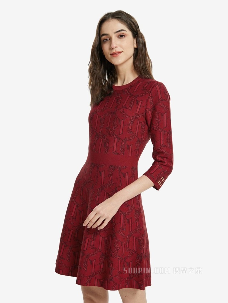 Tommy【新春系列】22新款虎年女装红刺绣修身收腰针织连衣裙33096
