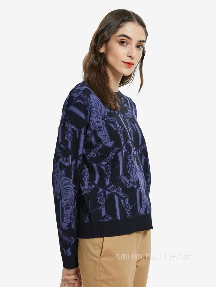 Tommy【新春系列】22新款虎年女装红老虎刺绣圆领毛衣针织衫33093