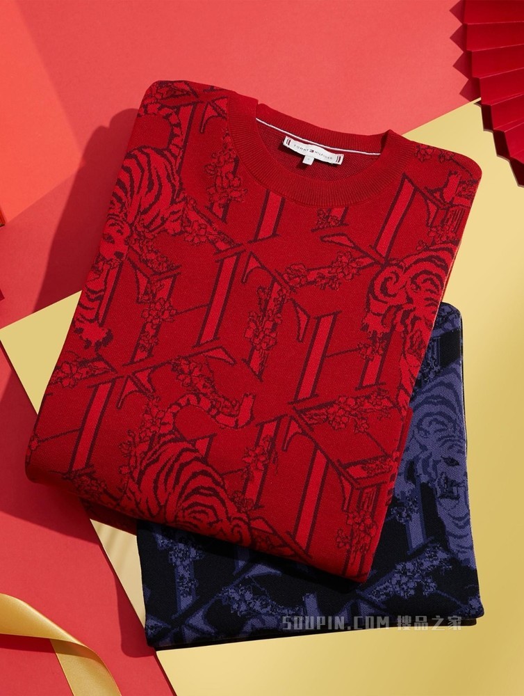 Tommy【新春系列】22新款虎年女装红老虎刺绣圆领毛衣针织衫33093