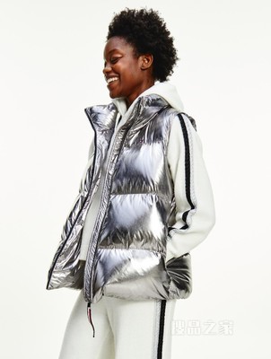 Tommy 22新款春季女装灰鸭绒亮面立领绣标防泼水羽绒背心33073