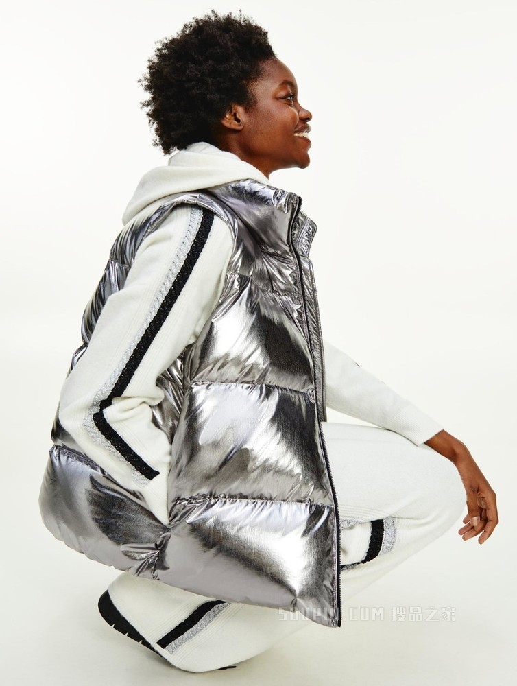 Tommy 22新款春季女装灰鸭绒亮面立领绣标防泼水羽绒背心33073