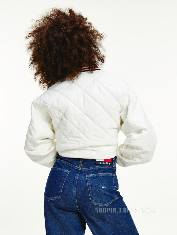 Tommy 22新款春季女装菱格纹刺绣LOGO短款铺棉棒球服外套11844