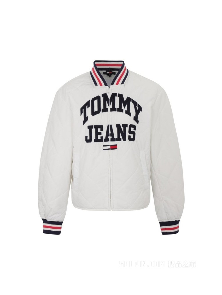 Tommy 22新款春季女装菱格纹刺绣LOGO短款铺棉棒球服外套11844