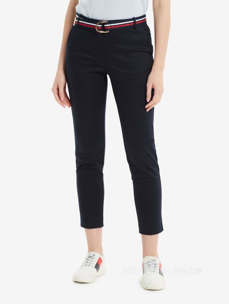 Tommy 女装春秋经典修身微弹九分裤休闲裤附撞色腰带WW0WW27848
