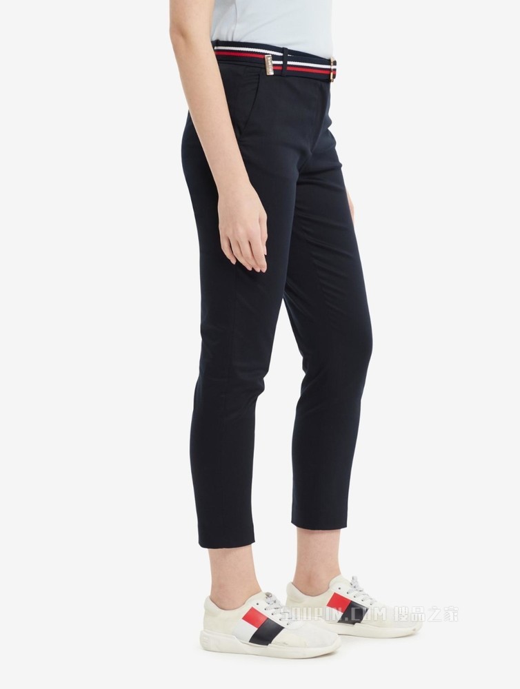 Tommy 女装春秋经典修身微弹九分裤休闲裤附撞色腰带WW0WW27848