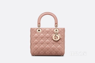 中号 Lady Dior 手袋 绯红色羊皮革藤格纹