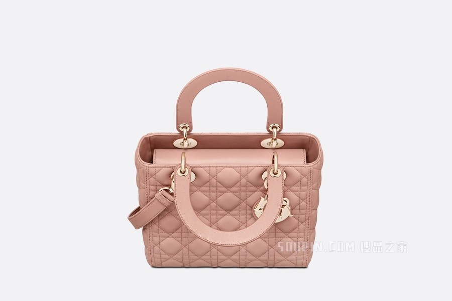 中号 Lady Dior 手袋 绯红色羊皮革藤格纹