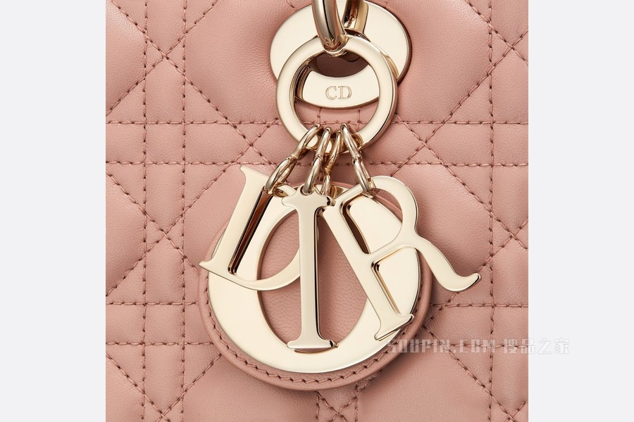中号 Lady Dior 手袋 绯红色羊皮革藤格纹