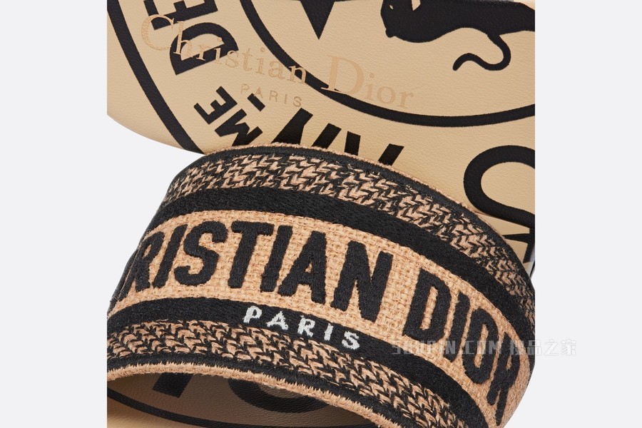 Dway 棉质凉拖 米色黄麻帆布刺绣 Dior Union 图案