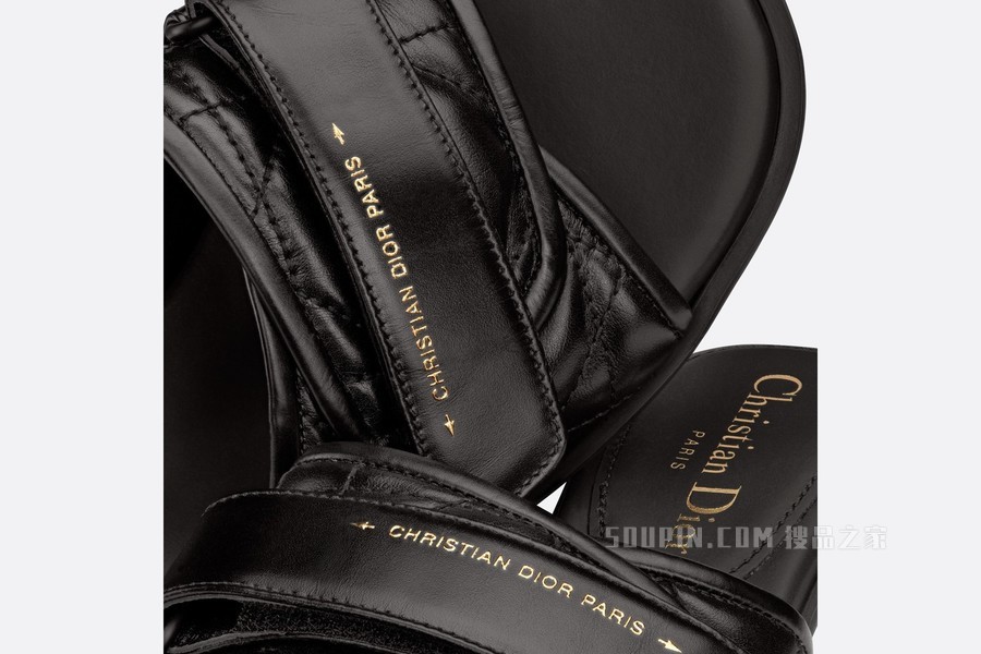 Dio(r)evolution 带跟凉拖 黑色绗缝牛皮革藤格纹