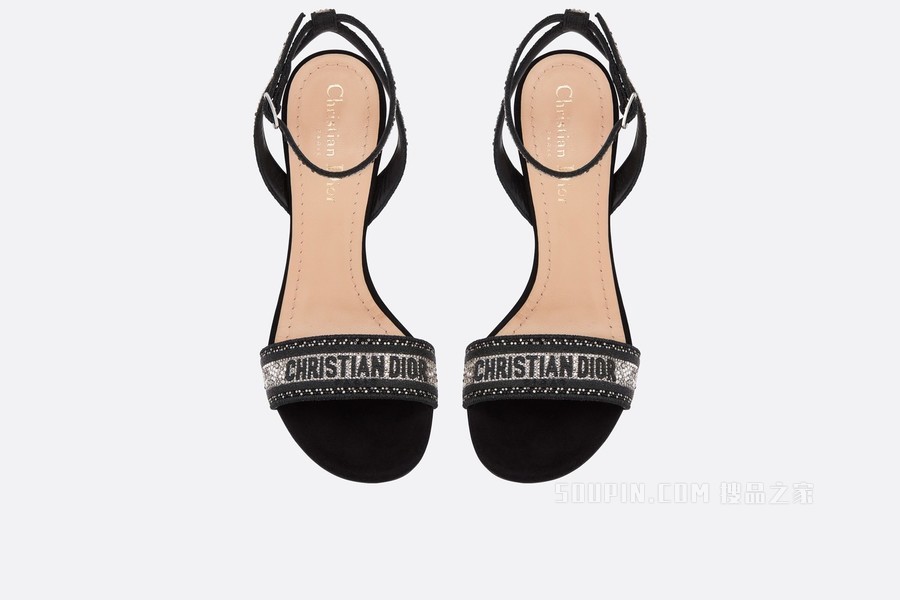 Dway 高跟凉鞋 黑色棉质刺绣和银色调仿水晶