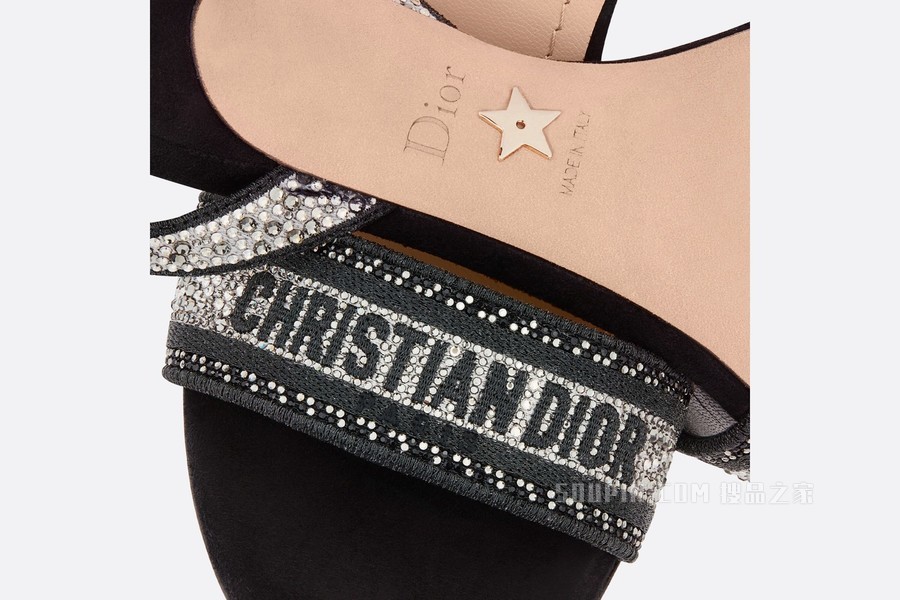 Dway 高跟凉鞋 黑色棉质刺绣和银色调仿水晶