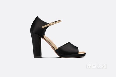 Dior Illusion 带跟凉鞋 黑色缎面和金色层压羊皮革