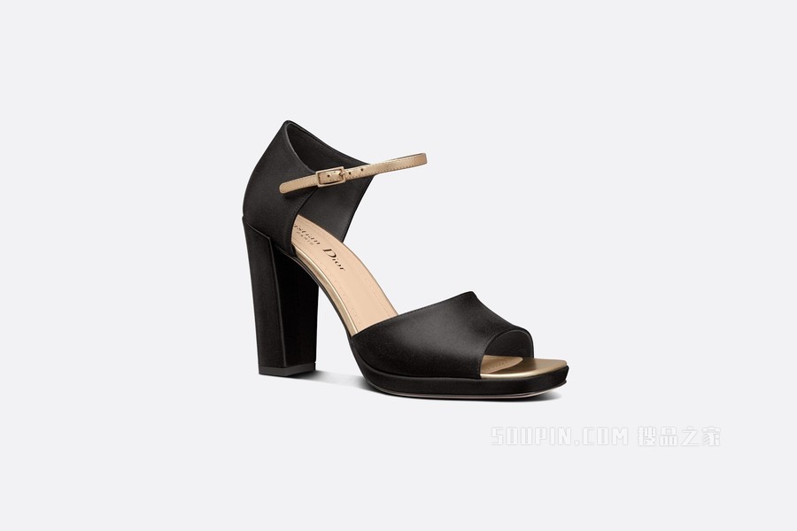 Dior Illusion 带跟凉鞋 黑色缎面和金色层压羊皮革