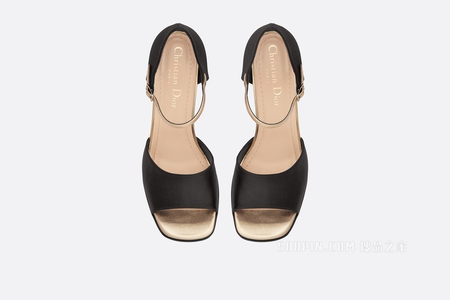Dior Illusion 带跟凉鞋 黑色缎面和金色层压羊皮革
