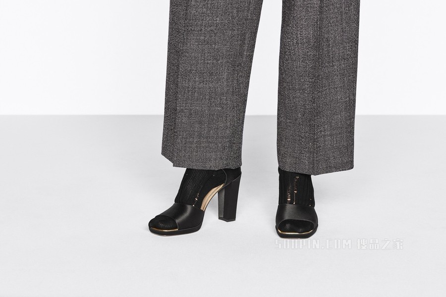 Dior Illusion 带跟凉鞋 黑色缎面和金色层压羊皮革