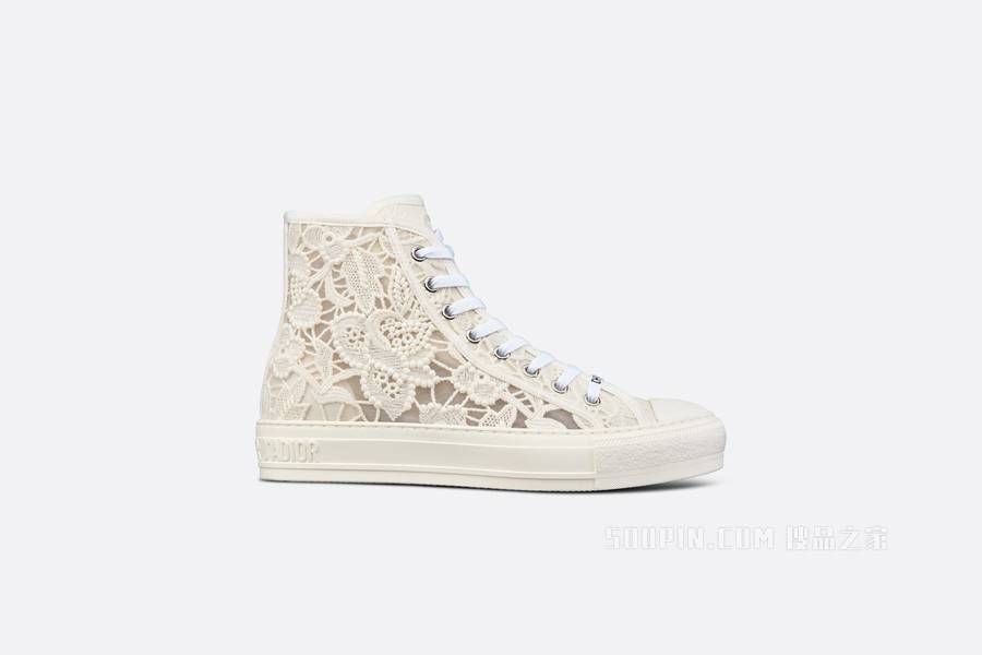 Walk'n'Dior 高帮运动鞋 白色棉质刺绣 Macramé 图案