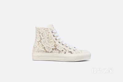 Walk'n'Dior 高帮运动鞋 白色棉质刺绣 Macramé 图案