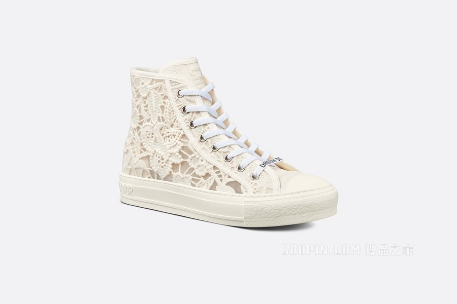 Walk'n'Dior 高帮运动鞋 白色棉质刺绣 Macramé 图案
