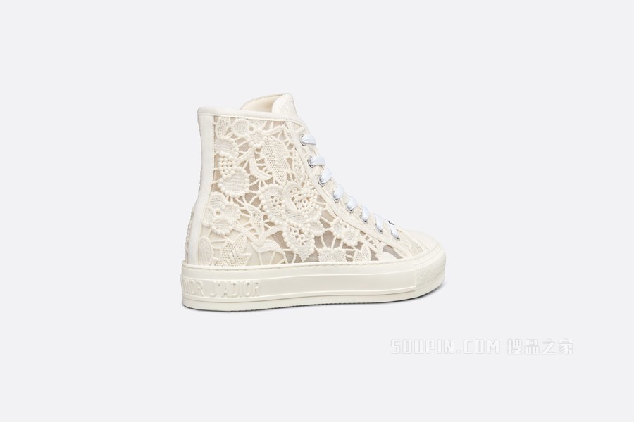 Walk'n'Dior 高帮运动鞋 白色棉质刺绣 Macramé 图案