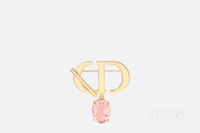 Petit CD 胸针 金色饰面金属和淡粉色仿水晶